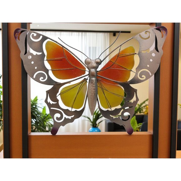 vintage metal butterfly w/stained glass wings wall mount decor - Picture 1 of 10
